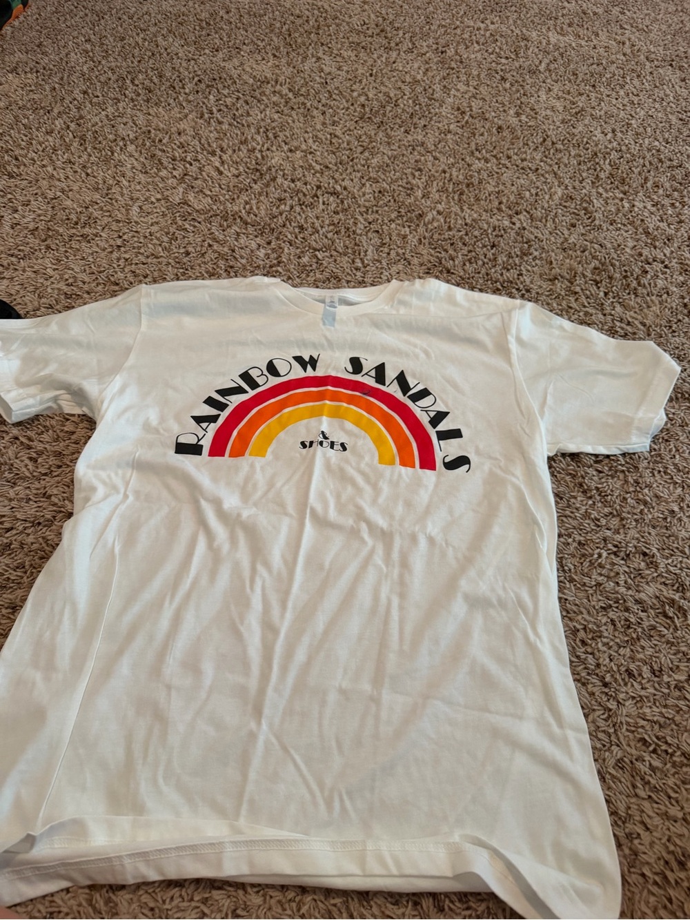 Next Level Apparel White Tee with Red, Orange & Yellow Rainbow Graphic